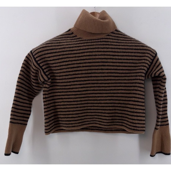 Madewell Waffle Knit Wool Turtleneck Sweater Striped Minimalist‎ Neutral Cozy XS - Picture 5 of 7